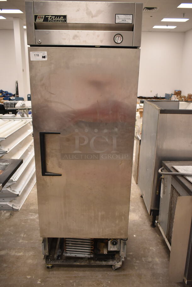 True T-19F Stainless Steel Commercial Single Door Reach In Freezer w/ Poly Coated Rack on Commercial Casters. 115 Volts, 1 Phase. (front room) - Item #1113745