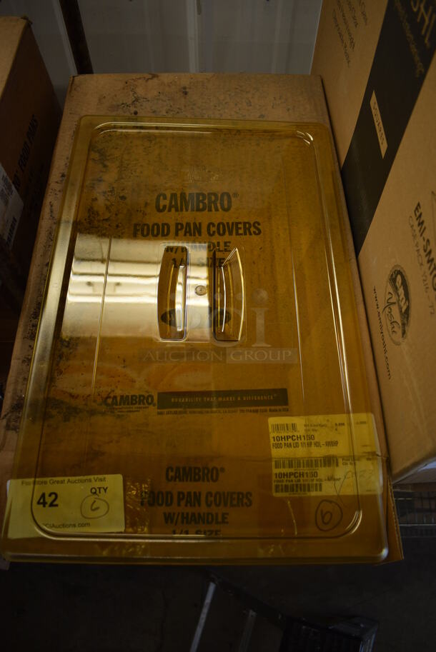 ALL ONE MONEY! Lot of 6 BRAND NEW IN BOX! Cambro Amber Colored Poly Full Size Drop In Bin Lids!