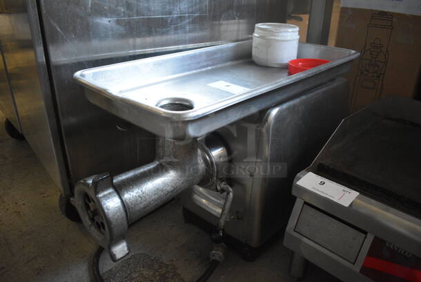 Stainless Steel Commercial Countertop Meat Grinder w/ Tray and 2 Extra Discs. 125 Volts, 1 Phase. 12x28x18. Tested and Working!