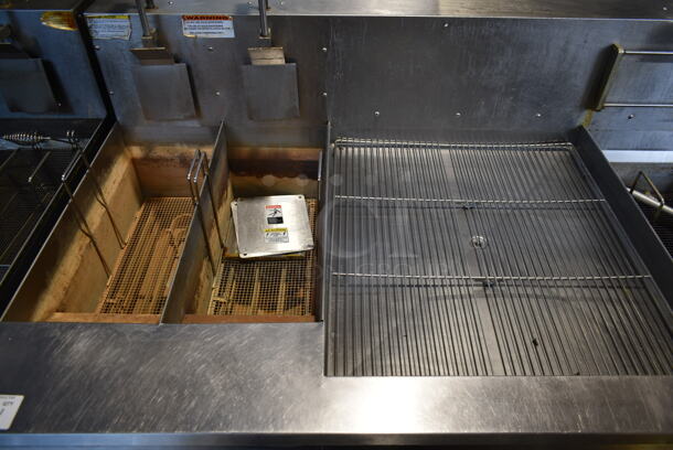 Giles EOF-24 Stainless Steel Commercial Electric Powered 3 Bay Fryer w/ Giles EOF-BIB Dumping Station. 480 Volts, 3 Phase.
 - Image 2 of 9