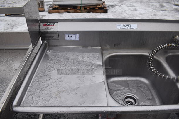 Eagle Stainless Steel Commercial 3 Bay Sink w/ Left Side Drain Board, Faucet, Handles and Spray Nozzle Attachment. 75x27x45. Bays 16x19x10. Drain Board 16x23x1 - Image 2 of 4