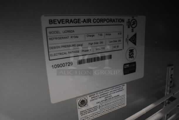 Beverage Air UCR60A Stainless Steel Commercial 2 Door Undercounter Cooler on Commercial Casters. 115 Volts, 1 Phase. 60x30x36. Tested and Working! - Image 5 of 5