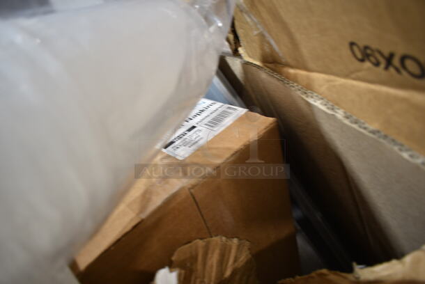 PALLET LOT of 18 BRAND NEW Boxes Including Dart 85HT1R 8" x 8" x 3" White Foam Square Take Out Container with Perforated Hinged Lid - 200/Case, 130WSPOON Choice Medium Weight White Plastic Teaspoon - 1000/Case, 5005DNAPWH Choice Touchstone White Linen-Feel 1/8 Fold Dinner Napkin - 300/Case, 8 oz Hot Cup Lids, 500MF883B1C Choice 8" x 8" 1-Compartment Microwaveable Black Mineral-Filled Plastic Hinged Take-Out Container - 150/Case, 612605070HD Choice Full Size Heavy-Duty Foil Steam Table Pan Deep 3 3/8" Depth - 50/Case. 18 Times Your Bid!  - Image 6 of 11