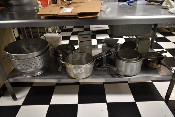 ALL ONE MONEY! Lot of Various Items Including Metal Colander and Sauce Pans. (kitchen) - Image 1 of 4