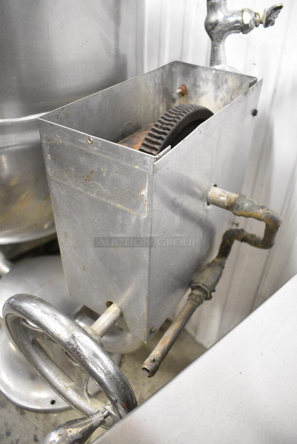 Stainless Steel Commercial Floor Style Direct Steam Powered Steam Kettle Manual Tilting Kettle.  - Image 6 of 7