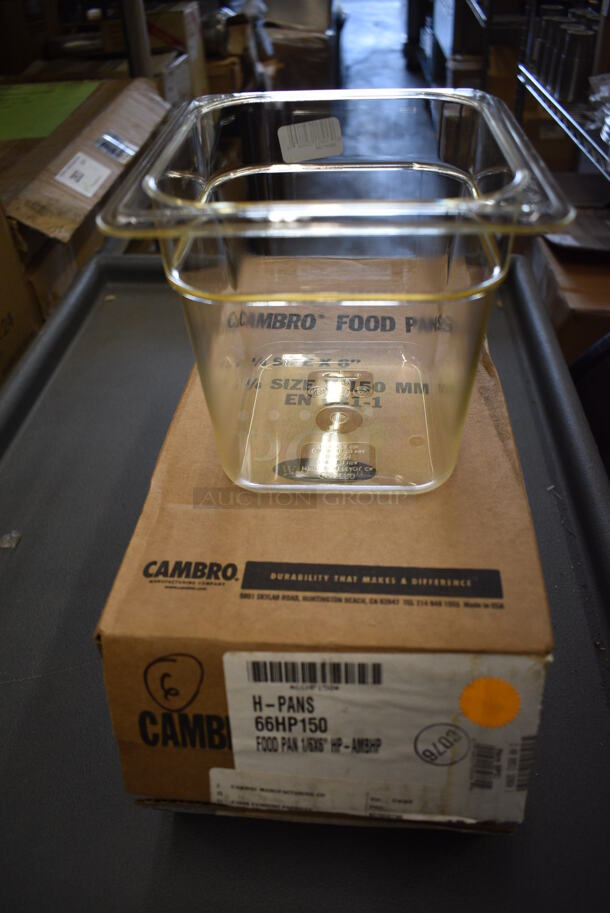 ALL ONE MONEY! Lot of 6 BRAND NEW IN BOX! Cambro Amber Colored Poly 1/6 Size Drop In Bins. 1/6x6