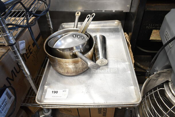 ALL ONE MONEY! Lot of 8 Various Items Including Metal Skillet, Sauce Pans and Metal Full Size Baking Pans. - Image 1 of 7