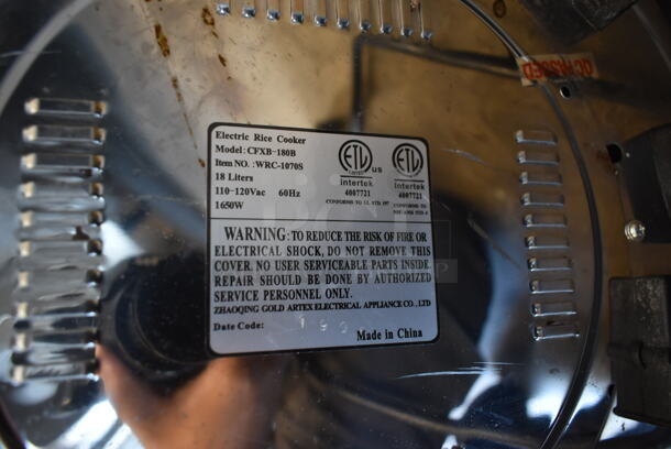 CFXB-180B Stainless Steel Commercial Countertop Rice Cooker. 110-120 Volts, 1 Phase. Tested and Does Not Power On - Image 6 of 8