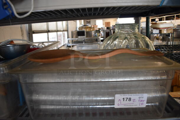 ALL ONE MONEY! Lot of 2 Tiers of Various Items Including Poly Bins, Bags and Various Wooden Pieces - Image 2 of 8
