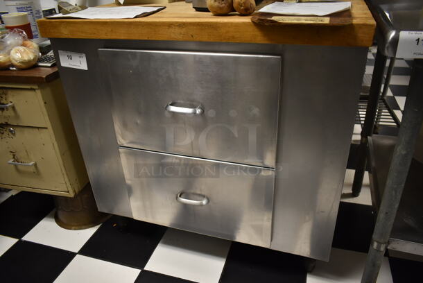Stainless Steel Commercial Table w/ 2 Drawers and Butcher Block Tabletop. (kitchen) - Image 3 of 6
