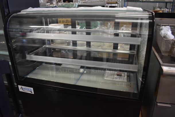 Avantco 193BC48HCB Metal Commercial Floor Style Deli Display Case Merchandiser w/ Poly Coated Racks on Commercial Casters. See Pictures For Glass Damage. 110-120 Volts, 1 Phase. 48x27x48. Tested and Working!