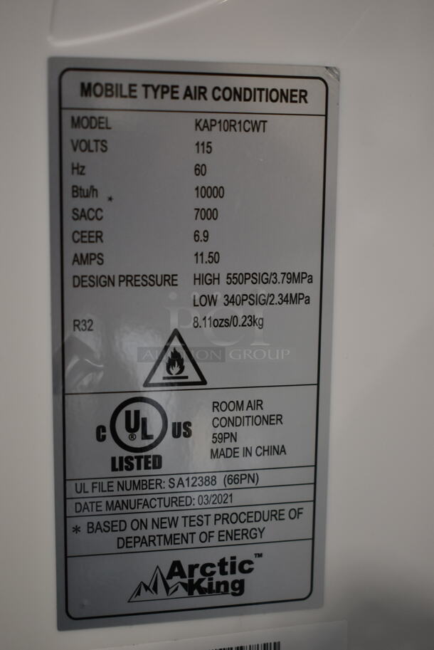BRAND NEW SCRATCH AND DENT! Arctic King KAP10R1CWT 10,000 10K BTU Portable Air Conditioner Dehumidifier. 115 Volts, 1 Phase. Tested and Working! - Image 5 of 5