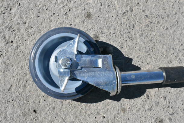 ALL ONE MONEY! Lot of 5 Chrome Finish Wire Shelves and 4 Poles w/ Commercial Casters. 36x24x1.5, 70" - Image 5 of 5