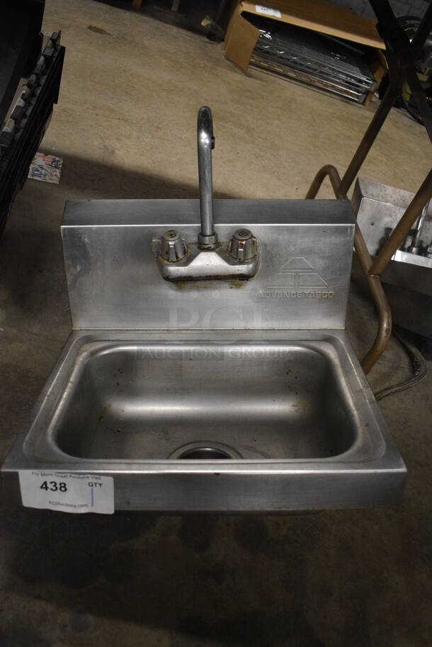 Advance Tabco Stainless Steel Commercial Single Bay Wall Mount Sink w/ Faucet and Handles. 17.5x15x20 - Image 1 of 4