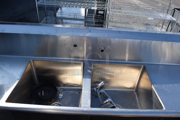 Stainless Steel Commercial 2 Bay Sink w/ Dual Drain Boards, Faucet and Handles. 72x23x45. Bays 17x17x12. Drain Boards 16.5x19x1 - Image 8 of 8