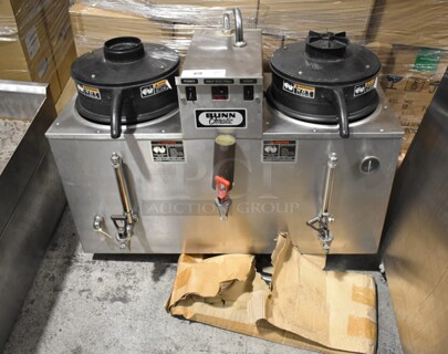 Bunn U3 120/240 Stainless Steel Commercial Countertop 3 Gallon Twin Coffee Machine Urn w/ Hot Water Dispenser and 2 Poly Brew Baskets. 120/240 Volts, 1 Phase.