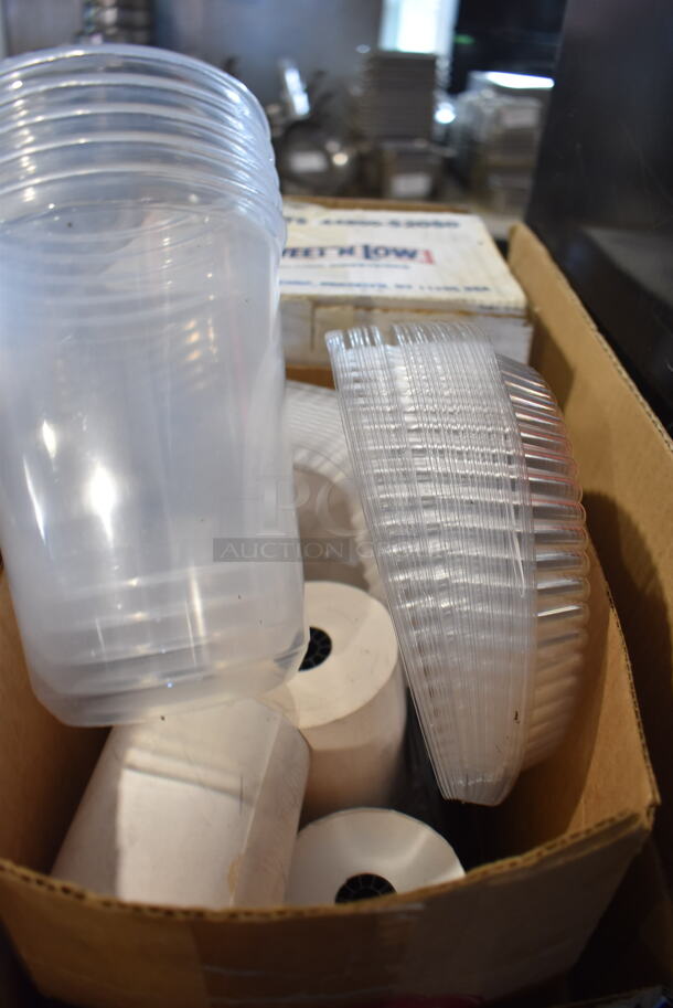 ALL ONE MONEY! Lot of Various Items Under Table Including Poly Silverware Bins, Painting Supplies and Plastic Lids - Image 11 of 12