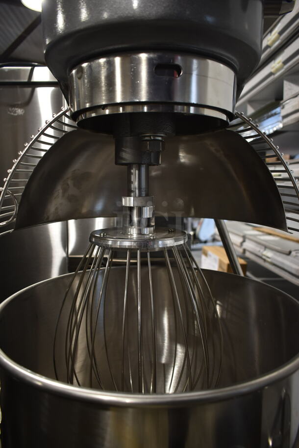 BRAND NEW SCRATCH AND DENT! 2023 Avantco 177MX40H Metal Commercial Floor Style 40 Quart Planetary Dough Mixer w/ Stainless Steel Mixing Bowl, Bowl Guard, Whisk, Dough Hook and Paddle Attachments. 240 Volts, 1 Phase.  - Image 8 of 10