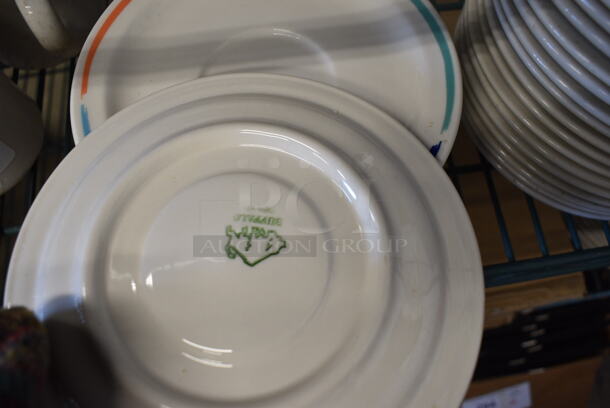 10 White Ceramic Saucers w/ Colorful Rim. 6.25x6.25x1. 10 Times Your Bid! - Image 3 of 3
