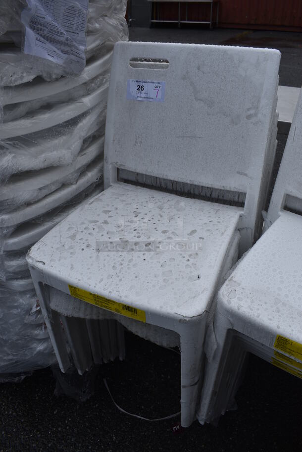 7 BRAND NEW SCRATCH AND DENT! Grosfillex XA653096 / US653096 Metro Glacier White Indoor / Outdoor Stacking Resin Chair. 16x18x32. 7 Times Your Bid! - Image 2 of 5