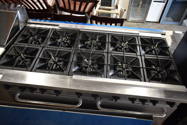 BRAND NEW SCRATCH AND DENT! 2023 Mainstreet 541E60N Stainless Steel Commercial Natural Gas Powered 10 Burner Range w/ 2 Ovens, Over Shelf and Back Splash. Stock Picture Used For Gallery. 360,000 BTU. - Image 12 of 12