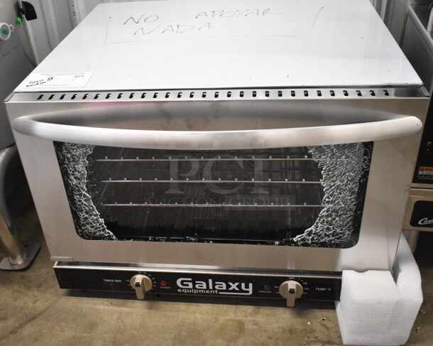 BRAND NEW SCRATCH AND DENT! Galaxy 177COE3H Stainless Steel Commercial Countertop Electric Powered Half Size Convection Oven. See Pictures For Broken Glass on Door. 120 Volts, 1 Phase. - Item #1113085