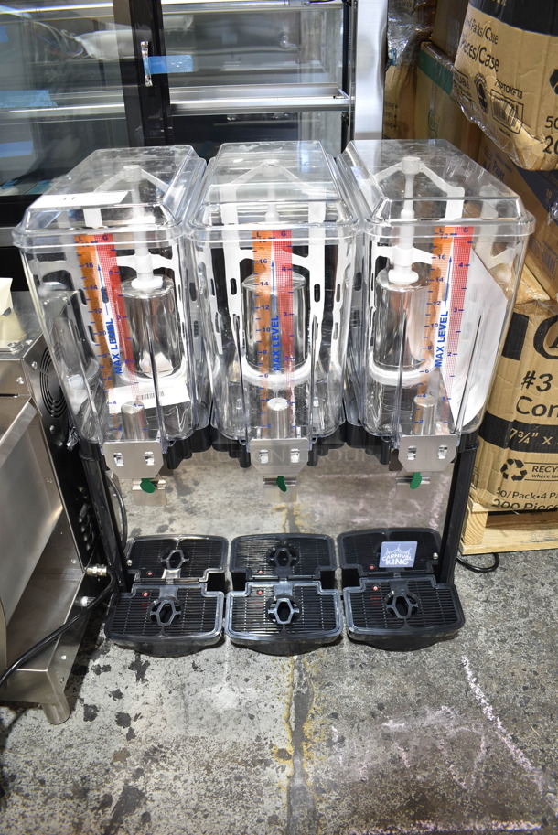 BRAND NEW SCRATCH AND DENT! 2024 Carnival King 382RBD5G3 Stainless Steel Commercial Countertop Triple 5 Gallon Bowl Refrigerated Beverage Dispenser. 120 Volts, 1 Phase. Tested and Working! - Image 2 of 9