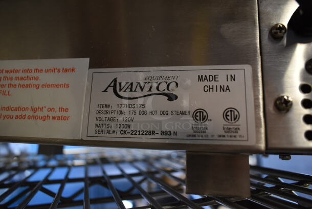 BRAND NEW SCRATCH AND DENT!  Avantco 177HDS175 Stainless Steel Commercial Countertop 175 Dog Hot Dog Steamer. 120 Volts, 1 Phase. Tested and Working! - Image 4 of 5