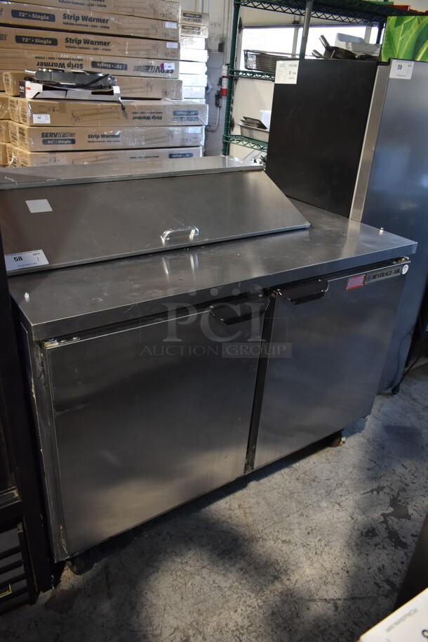 Beverage Air SPE48-10 Stainless Steel Commercial Sandwich Salad Prep Table Bain Marie Mega Top on Commercial Casters. 115 Volts, 1 Phase. Tested and Powers On But Does Not Get Cold - Image 1 of 6