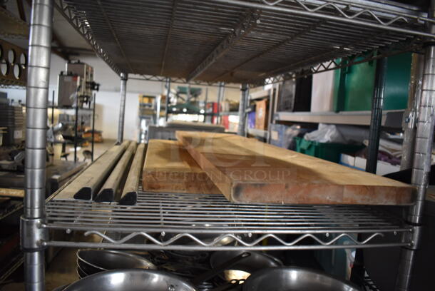 ALL ONE MONEY! Tier Lot of 2 Wooden Butcher Block Cutting Boards and 3 Metal Order Holder Rods - Image 4 of 4