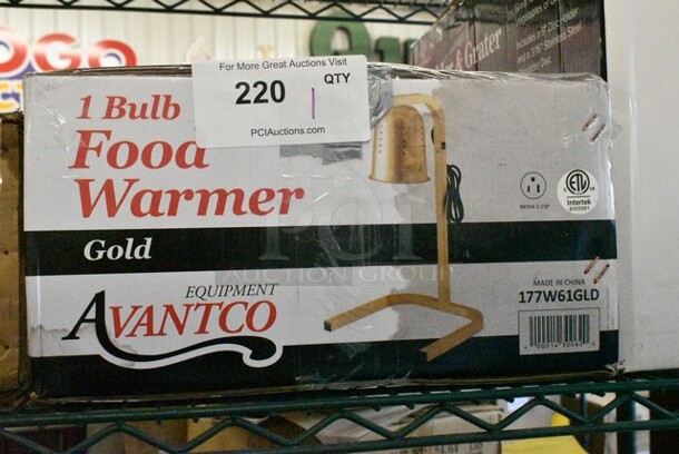 BRAND NEW SCRATCH AND DENT! Avantco 177W61GLD Gold Free Standing Heat Lamp with 1 Bulb. 120 Volts, 1 Phase.  - Image 2 of 3
