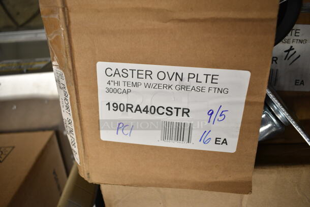 3 BRAND NEW SCRATCH AND DENT! Items Including 460BLKMOBSET Regency 5" Black Polyurethane Swivel Shelving Stem Casters - 4/Pack, 190RA40CSTR 4" High-Temp Swivel Plate Caster with Built-In Zerk Grease Fitting. 3 Times Your Bid!  - Image 6 of 8