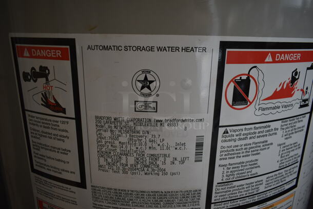 Bradford White M2TW75T6SX Metal Commercial Liquid Propane Gas Powered Automatic Storage Water Heater. - Image 5 of 5