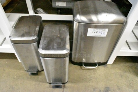 3 Metal Foot Pedal Trash Can. Includes 10.5x10x16, 6x12x12. 3 Times Your Bid! 