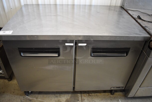 Blue Air Model BAUF48 Stainless Steel Commercial 2 Door Undercounter Freezer on Commercial Casters. 115 Volts, 1 Phase. 48x30x36. Tested and Working!