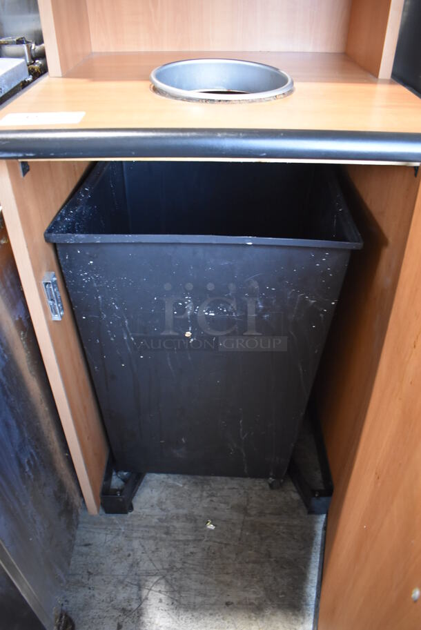 Wood Pattern Trash Can Shell w/ Trash Deposit Hole, Tray Return, Front Door and Poly Trash Can. 26x26x48 - Image 5 of 5