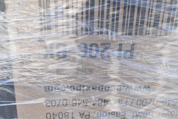 32 BRAND NEW Boxes Including 130WBKFORKH Choice Black Heavy Weight Wrapped Plastic Fork - 1000/Case, 3 Box 999DS15 Choice 15" x 10 3/4" Customizable Interfolded Deli Wrap Wax Paper - 500/Box, 50012W Choice 12 oz. White Poly Paper Hot Cup - 1000/Case, 500TO883C3 Choice 8" x 8" x 3" Microwaveable 3-Compartment Black / Clear Plastic Hinged Container - 100/Case, 795PTOWHT4 Choice White Microwavable Folded Paper #4 Take-Out Container 7 3/4" x 5 1/2" x 3 1/2" - 160/Case, 129MCR50B Choice 43 oz. Black Round Microwavable Heavy Weight Container with Lid 9" - 150/Case, 433NHTR101WH Choice 1/6 Standard Size 2.25 Mil White Reusable Extra Heavy-Duty Plastic T-Shirt Bag - 200/Case. 32 Times Your Bid!  - Image 5 of 12