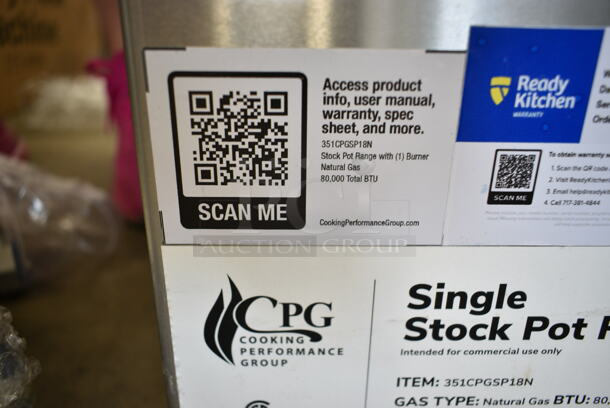 BRAND NEW SCRATCH AND DENT! Cooking Performance Group CPG 351CPGSP18N Stainless Steel Natural Gas Powered Single Burner Stock Pot Range. 80,000 BTU.  - Image 8 of 9