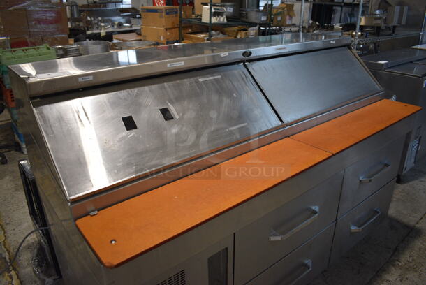 Randell Stainless Steel Commercial Sandwich Salad Prep Table Bain Marie Mega Top w/ Cutting Boards and 4 Drawers on Commercial Casters. 72x36x47. Tested and Powers On But Does Not Get Cold - Image 2 of 7