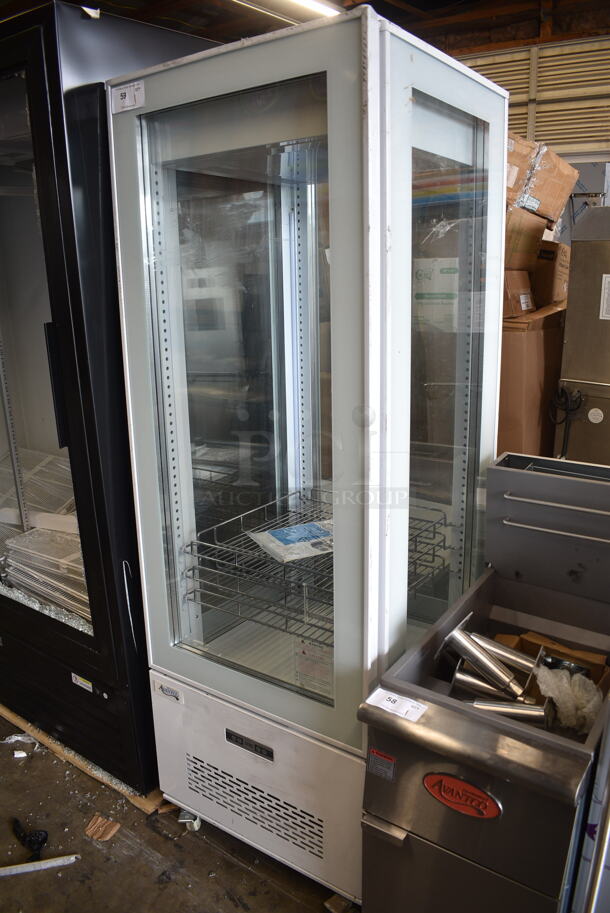 BRAND NEW SCRATCH AND DENT! Avantco 193GD4C15HCW Metal Commercial  White 4-Sided Glass Refrigerated Display Case on Commercial Casters. 110-120 Volts, 1 Phase. Tested and Working! - Image 3 of 7