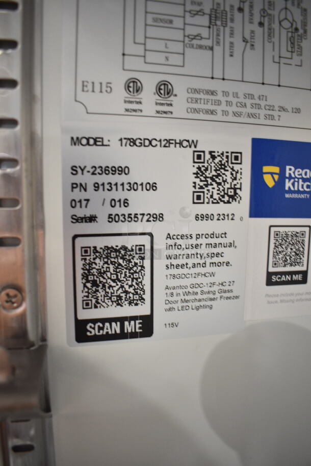 BRAND NEW SCRATCH AND DENT! 2023 Avantco 178GDC12FHCW Metal Commercial Single Door Reach In Cooler Merchandiser w/ Poly Coated Racks on Commercial Casters. 115 Volts, 1 Phase. Tested and Working! - Image 6 of 6