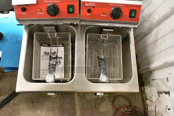 BRAND NEW SCRATCH AND DENT! 2023 Avantco 177F202 Stainless Steel Commercial Countertop Electric Powered 2 Bay Fryer w/ Lids and Metal Fry Baskets. 208-240 Volts, 1 Phase. - Image 5 of 8