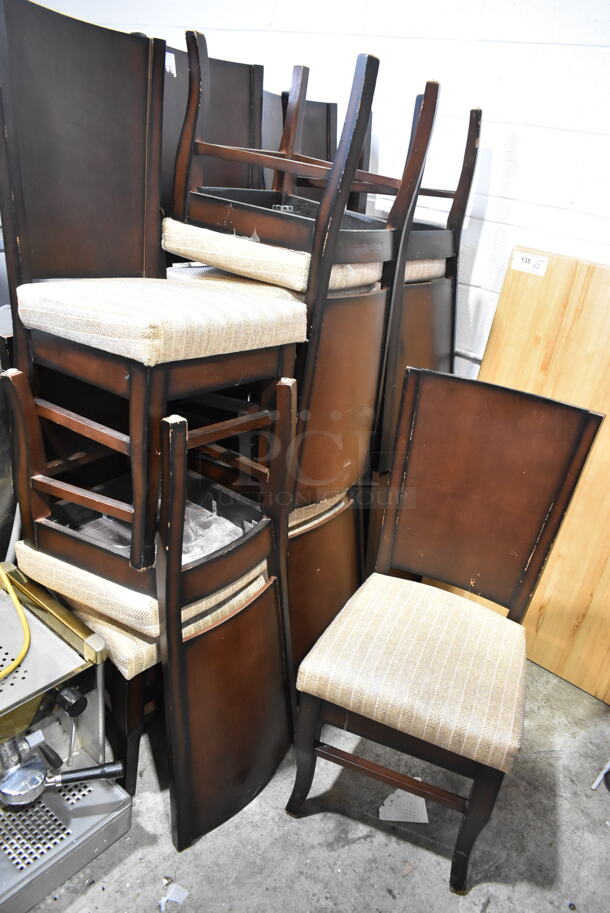 12 Wood Pattern Dining Height Chair w/ Tan Seat. 12 Times Your Bid!
