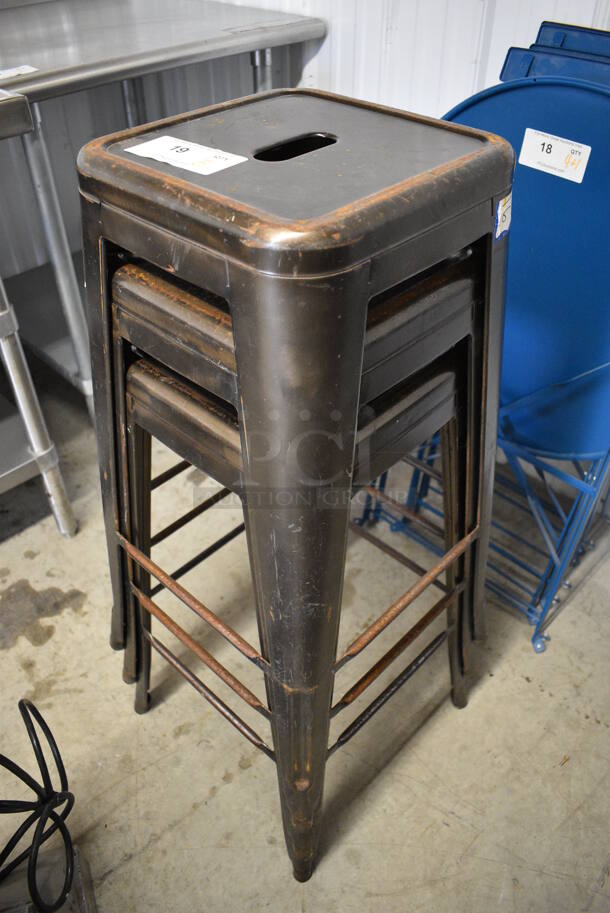 3 Metal Tolix Bar Stools. 16x16x30.5 - Image 2 of 3