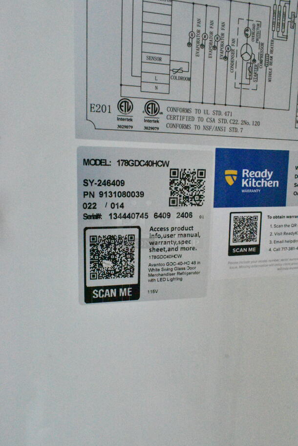 BRAND NEW SCRATCH AND DENT! 2024 Avantco 178GDC40HCW 48" White Customizable Swing Glass Door Merchandiser Refrigerator with LED Lighting on Commercial Casters. 115 Volts, 1 Phase. Tested and Working! - Image 10 of 10