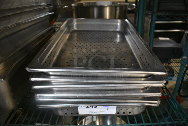 7 Stainless Steel Perforated Full Size Drop In Bins. 1/1x2.5. 7 Times Your Bid!