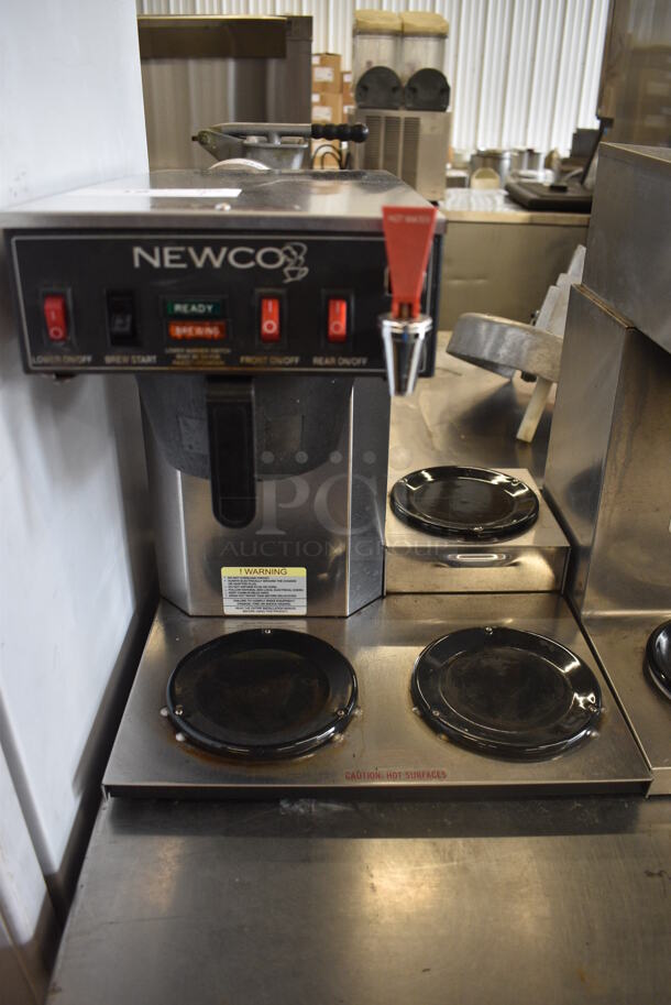 Newco Model ACE-LP Stainless Steel Commercial  Countertop 3 Burner Coffee Machine w/ Hot Water Dispenser and Poly Brew Basket. 120 Volts, 1 Phase. 16x15x17
