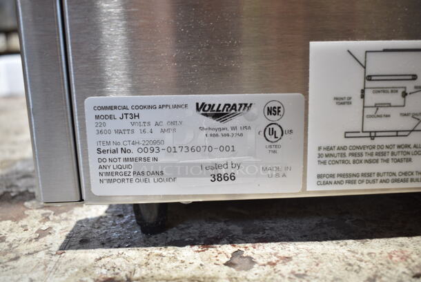 BRAND NEW SCRATCH AND DENT! Vollrath JT3H Stainless Steel Commercial Countertop Conveyor Toaster with 1 1/2"-3" Opening. 220 Volts, 1 Phase.  - Image 5 of 5