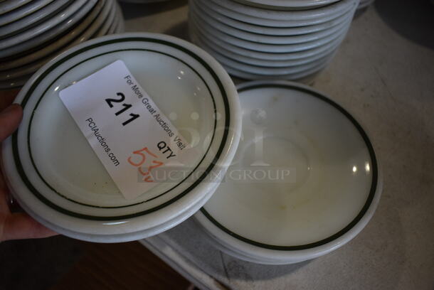 53 White Ceramic Saucers w/ Green Lines on Rim. 6x6x1. 53 Times Your Bid! - Image 2 of 4