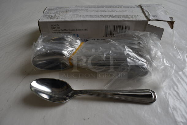 12 BRAND NEW IN BOX! Winco 0021-09 Stainless Steel Continental Demitasse Spoons. 4.5